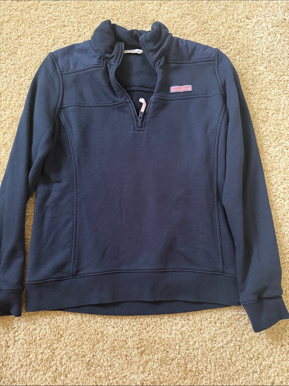 Vineyard Vines Navy Half-Zip Pullover with Pink Logo Accent